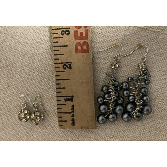 Vintage Set of 2 Dangle Rhinestone Ball Earrings Elegant 80's Fashion Jewelry - Picture 6 of 7